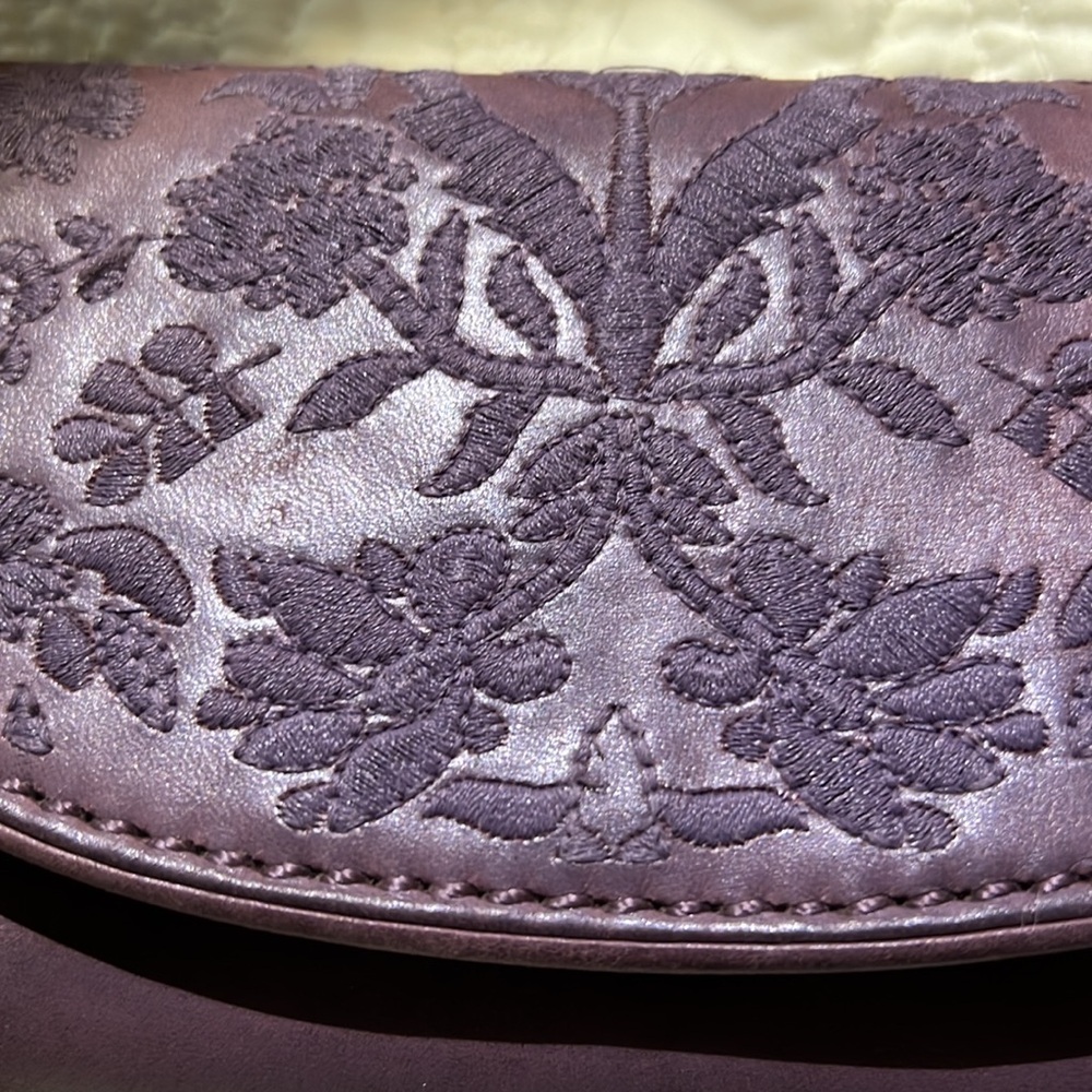 THE SAC  Purple Boho Floral Embroidered Flap Large Wallet